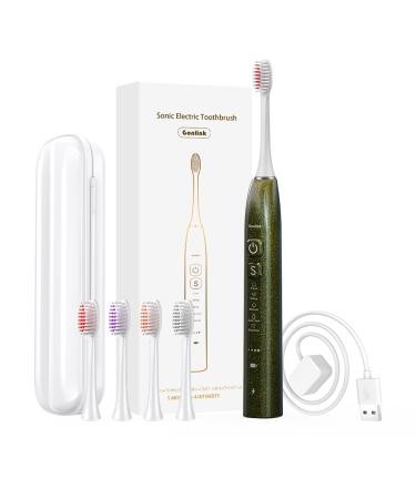 Gonlink Sonic Electric Toothbrush for Adults and Kids - Travel Electric Toothbrush Kit - Rechargeable Soft Bristle Toothbrush with 4 Replacement Tooth Brush Heads  5 Modes Timer (Shining Gold)