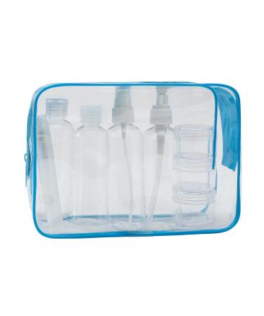MOCOCITO Toiletry Bag Women & Men | Clear Toiletry Bag |Toiletry Bag Set with 8 Bottles(max.3.4oz/100ml) Approved by EU & UK Hand Luggage Rules (Blue Toiletry Bag Set)
