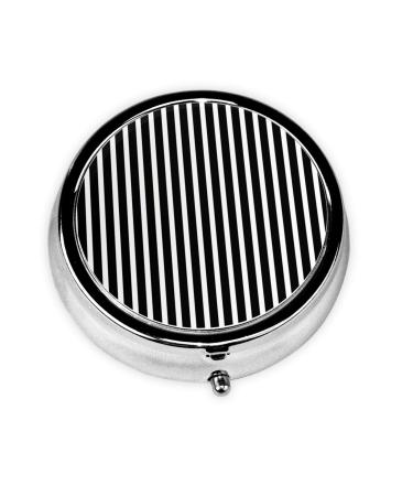 Black & White Stripe Portable Metal Pill Box Round Mini 3-Compartment Plastic Insert hinged Fastening Design Suitable for Small Pills Must-Have for Travel