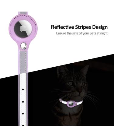 Kocnydey Leather Reflective AirTag Cat Collar - Adjustable Anti-Wing Collar with Bell for Cats & Small Dogs (Purple M: 28-37cm) - Buy Online on GoSupps.com