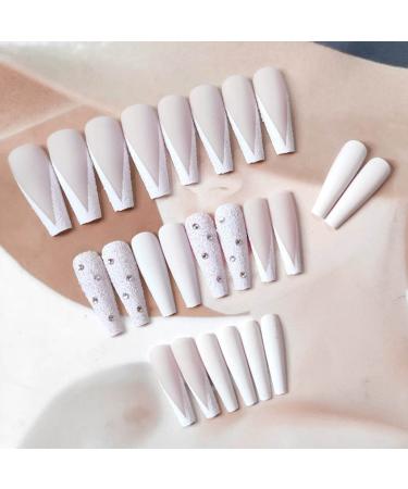 Bufenia French Coffin Ballerina Artificial Fingernails - 24 Translucent Matt Long Glitter Nails for Women & Girls - Easy Plug-in & Stick-On - Buy Online on GoSupps.com