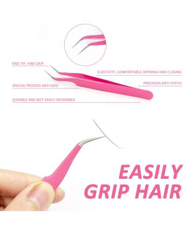 Professional 2-Part Eyebrow & Eyelash Tool Set - Pink Stainless Steel Clips for Hair Removal & Makeup - Buy Online on GoSupps.com