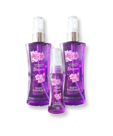 Body Fantasies Japanese Cherry Blossom Body Spray Bundle - 2 Travel Size of 3.2 Fl Oz and 1 Refillable Purse Size of 1.0 Fl Oz | 7.4 Fl Oz Total