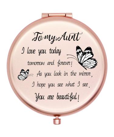 onederful Frosted Travel Compact Pocket Makeup Mirror for Aunt Birthday Christmas Mother s Day Ideas for Niece Nephew-Aunt You are Beautiful (Rose Gold)