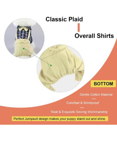 Hooddeal Stylish Pet Clothes: White Plaid Blue Striped Jumpsuit with Yellow Bowtie for Puppy Cat - L Khaki - Buy Online on GoSupps.com