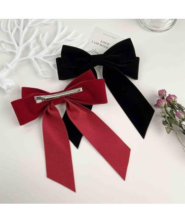 Aneneiceera Suede Bow Hair Clip Red Bowknot Velvet Hair Barrette Clip Fench Satin Head Clip Winter Thick Hair Clip Long Bow Tail Headpieces Decorative Hair Accessories for Women and Girls (Red) - Buy Online on GoSupps.com