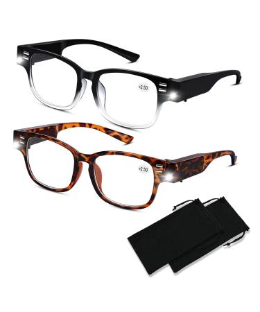 Reading Glasses with Lights Magnifying Glasses with Light Bright LED Readers with Lights Blue Light Blocking Magnifying Eyeglasses Lighted Reading Glasses for Women/Men Lighted Eye Glasses+250