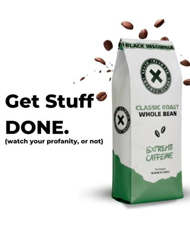 Buy 4x Black Insomnia Coffee Beans - Extra Strong 1105mg Caffeine | World's Strongest 100% Robusta Espresso | Classic Medium Roast - 453g (4 Pack) - Buy Online on GoSupps.com
