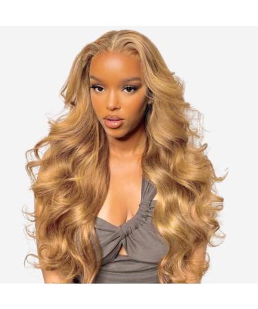 FACMOOD 13x4 Honey Blonde Lace Front Wigs Human Hair Body Wave for Black Women  HD Transparent Lace Strawberry Blonde Wigs  24 inch Honey Blonde Wig  180 Density Pre plucked With Baby Hair