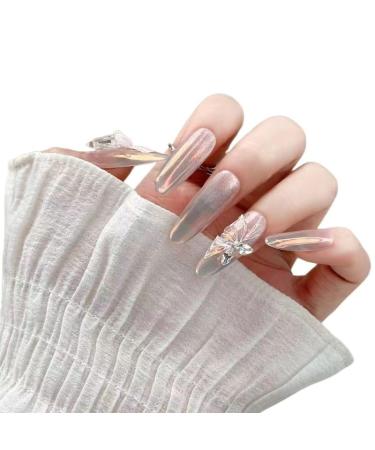 Temperament manicure the new pure hand wearing a butterfly French long manicure finished bride temperament atmosphere.(S)