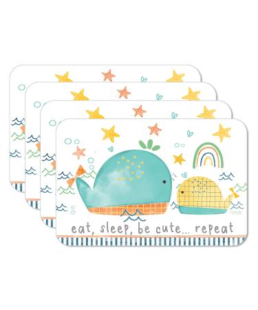 CounterArt Whales 4 Pack Reversible Easy Care Flexible Plastic Placemats Made in The USA BPA Free PVC Free Easily Wipes Clean