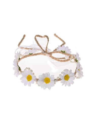 Vividsun BOHO Floral Crown Sunflower Crown Daisy Hair Wreath Wedding Outfits Princess Dress Up Headpiece (Daisy White)