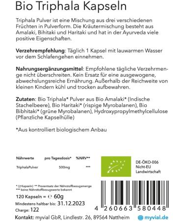 MyVial Bio Triphala Capsules - 120 Vegan Capsules | 120-Day Supply | 500mg Each | High-Dose Biotriphala | Plastic-Free Packaging | Imported from India - Buy Online on GoSupps.com