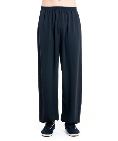 ICNBUYS Men's Kung Fu Tai Chi Pants Cotton Silk Black X-Large