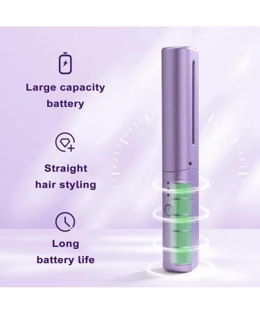 Rechargeable Mini Hair Straightener Comb - Portable Electric Straightening Comb with Adjustable Temperature Tourmaline Ceramic Plates for Wet & Dry Hair - Travel-Friendly Green & Purple - Buy Online on GoSupps.com