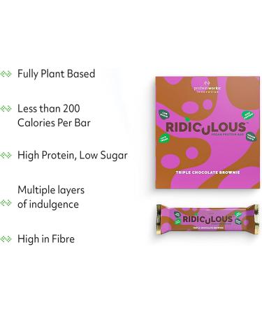 Protein Works Ridiculous Vegan Protein Bar - Award Winning Triple Chocolate Brownie | High Protein | Plant Based & Palm Oil Free | 9 Bars - Buy Online on GoSupps.com