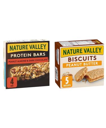 NATURE VALLEY Protein Bars Peanut Almond & Dark Chocolate Flavour 4-Count 148 Gram & Biscuits Peanut Butter 5 Count 190 Gram (packaging may vary) Protein Bars + Biscuits Peanut Butter