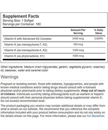 Vitacost Ultra Vitamin K with Advanced K2 Complex - 180 Softgels | Vitacost Brand - Buy Online on GoSupps.com