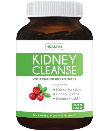 Kidney Cleanse (Non-GMO & Vegetarian) Supports Bladder Control & Urinary Tract - Powerful VitaCran Cranberry Extract - Natural Herbs Supplement - Kidney Health Flush & Detox - 60 Capsules (No Pills) 60 Count (Pack of 1)