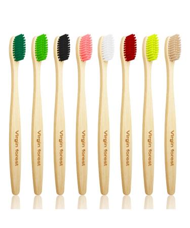 Virgin Forest Bamboo Toothbrush  Biodegradable Toothbrush  Eco Friendly Natural Wooden Toothbrushes  Vegan Organic Bamboo Charcoal Tooth Brush for Sensitive Gums Medium Bristle Set of 8 Color Medium bristles Multi-color