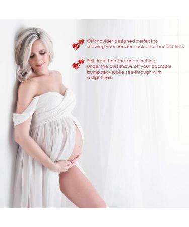 FEOYA Maxi Maternity Dress: Chiffon Lace Strapless Gown for Pregnant Women Photography - White - Buy Online on GoSupps.com