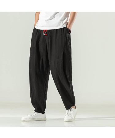 Men's Olive Loose Linen Shorts - Breathable Summer Leisure Pants - Cotton Zip Black XXL - Buy Online on GoSupps.com