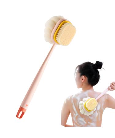 JH DREAM 2 in 1 Shower Body Brush with bristles and loofah  Long Handle Back Scrubber Body exfoliator for Men and Women Bathing (Pink  14inch)