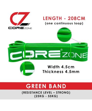 COREZONE Multicoloured Resistance Band for Home Gym Exercise | Butt Leg Glute Yoga Pilates | CrossFit Fitness Stretch | Physical Therapy | Men & Women - Green - Buy Online on GoSupps.com