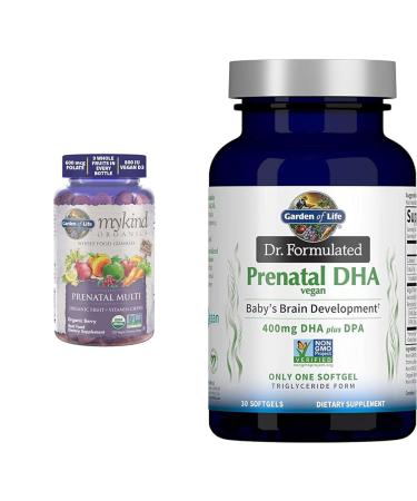 Garden of Life Organics Prenatal Gummies Multivitamin with Vitamin D3 B6 B12 C & Folate & Dr. Formulated Prenatal Vegan DHA - Certified Vegan Omega 3 Supplement