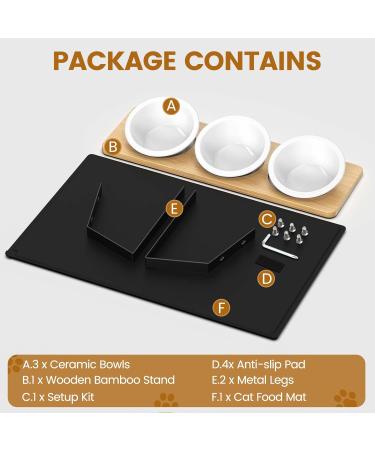 Otoomenz 3PCS Cat Bowl Ceramic Cat Food Bowls With 15 Tilted Wood Stand Raised Cat Bowls for Food and Water Bamboo Cat Feeding Station with Cat Food Mat for Cats and Puppy 3 PCS Bowls - Buy Online on GoSupps.com