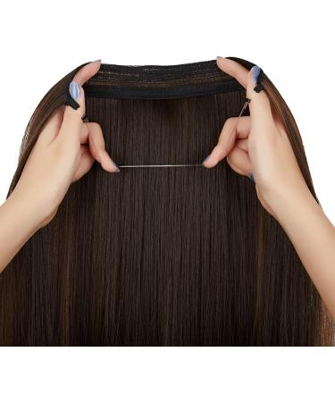 Halo Long Synthetic Hair Extensions Invisible Wire Headband 22 Inch Straight 4.4 Oz - Heat Resistant Fiber - No Clip - Dark Brown Mix Light Auburn - Buy Online on GoSupps.com