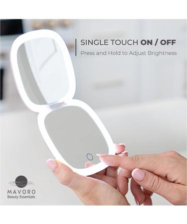 Mavoro LED Lighted Travel Makeup Mirror - Rechargeable 1x/10x Magnification - Daylight LED - Portable Folding Mirror - Touch Sensor - USB - Heavenly Pink - Buy Online on GoSupps.com