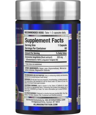 ALLMAX Essentials LongJack Tongkat Ali - Men's Health Supplement - 60 Capsules for Improved Vitality & Performance - International Shipping Available - Buy Online on GoSupps.com