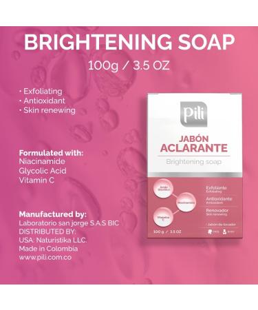 Pili Brightening Soap Exfoliating Face Bar with Glycolic Acid Vitamin C & Niacinamide | Even Skin Tone & Glowing Skin | 2 Pack Antioxidant Formula for Radiant Skin - Buy Online on GoSupps.com