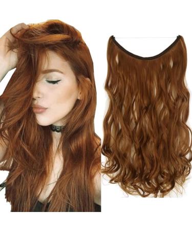 Iluu Hidden Invisible Secret Miracle Wire Curly Hair Extension Synthetic hair parts Wavy natural hair fish cord 80 g 18 inch #30J chestnut brown