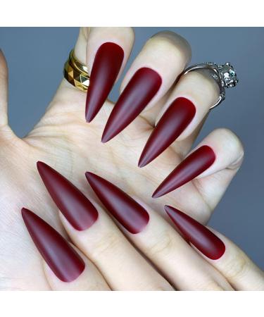 Redykat 24PCS XL Stiletto Matte Press On Nails - Salon Quality Extra Long Dark Red False Nails for Quick Home Manicure - Buy Online on GoSupps.com
