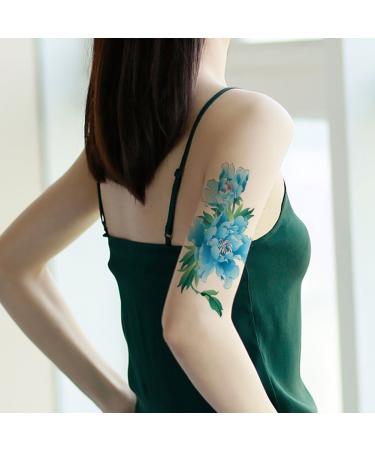TAFLY Blue Flower Arm Temporary Tattoos for Women - Set of 5 Sheets | Sexy Body Art Transfer Tattoos - Buy Online on GoSupps.com