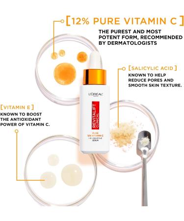 L'Or al Paris Revitalift Clinical 12% Pure Vitamin C Brightening Serum for Face Powerful Antioxidant Protection Brighter & Smoother Skin includes Hyaluronic Acid Salicylic Acid Vitamin C - Buy Online on GoSupps.com