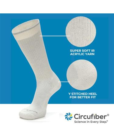 Circufiber Diabetic Socks - Improves Circulation, Reduces Swelling & Pain - Comfortable Loose Fit Crew - 3 Pairs (Mineral White, Medium) - Buy Online on GoSupps.com