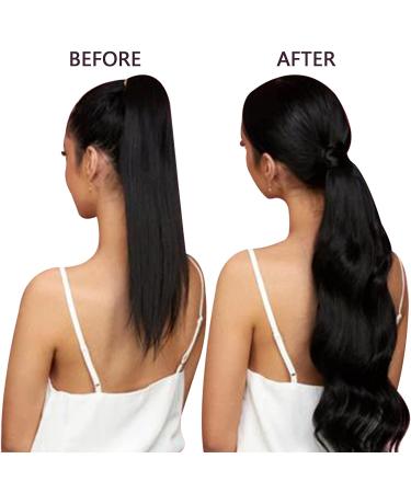 Runature Real Hair Braid Extensions - Pitch Black Long Clip-In Ponytail - 55cm #1 - 22 Inch 80g Human Hair - Buy Online on GoSupps.com