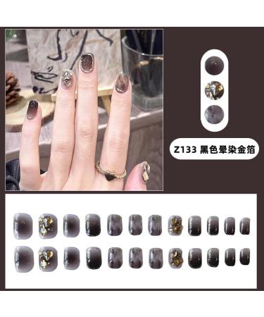 24Pcs/Set Press On Nails Short Black Gold Foil Diamond False Nails Acrylic Fake Nails Full Cover Nails Tips Artificial Finger Manicure Press on nails for Women and Girls - Buy Online on GoSupps.com