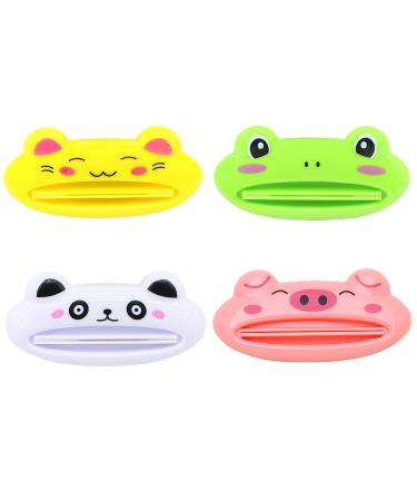 SAISN Toothpaste Squeezers with Cute Cartoon Animal Pattern Tube Squeezers for Multiple Purposes (4 Pack Style A)