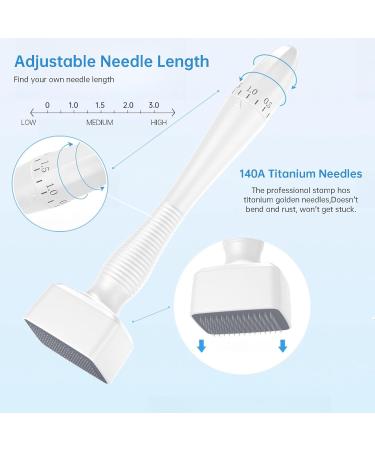 Gbbazu Microneedling Derma Stamp Adjustable 0-3.0mm 140 Titanium Needles Professional Microneedle Dermapen for Hair Beard Growth Facial Care Body Derma Microneedle Pen For Men and Women - Buy Online on GoSupps.com