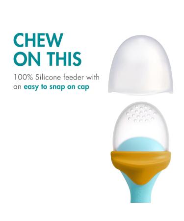Boon PULP Silicone Baby Feeders 2 Pack Blue/Mustard & Gray/Mint | Soft Fruit & Vegetable Teether | Teething Essentials - Buy Online on GoSupps.com