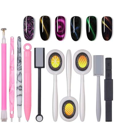 Nail Art tool Magnetic pencil 10 pieces of nail magnet stick tool set nail magnet pen and strong magnet stock puncture pencils for DIY 3D magnetic cat eye uv gel polish nail art pink - Buy Online on GoSupps.com