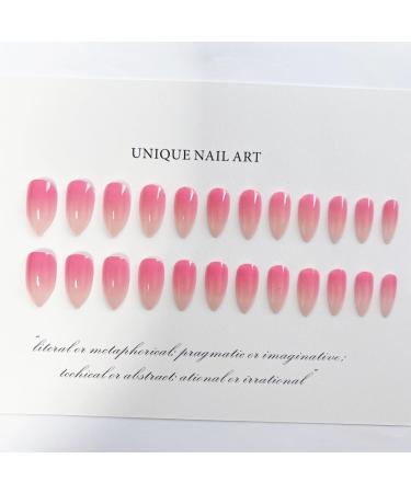 JUSTOTRY 24 Pcs Gradient Pink Almond Short False Nails Solid Nude Press on Nails Pattern Glossy Fake Nails Short Design Oval French Medium Stick on Nails for Women and Teens Nails Art 26pink&solid3 - Buy Online on GoSupps.com