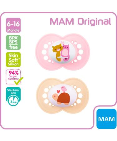 MAM Original Pacifier Set of 4 | Skin Soft Silicone | My Girl | 6-16 Months | Includes Sterilization Boxes | International Shipping Available - Buy Online on GoSupps.com