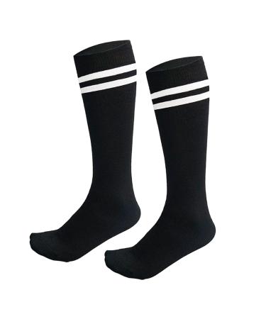 AnjeeIOT 1 Pair Kids Soccer Socks, School Team Dance Sports Socks, High Socks For 5-10 Years Old Youth Boys & Girls White + Black