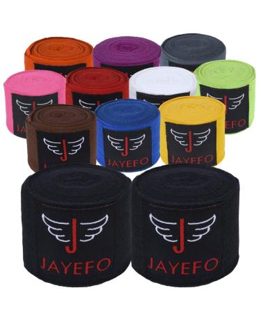 Jayefo Sports Hand Wraps 180 Inches Inner Boxing Gloves Martial Arts Wraps for Men & Women Boxing MMA Kickboxing Muay Thai - Pair BLACK