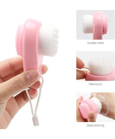 3PCS Facial Cleansing Brushes - 2 in 1 Silicone Scrubber & Soft Bristle Brush Set for Deep Skin Cleansing - Black, Pink, Green - Buy Online on GoSupps.com